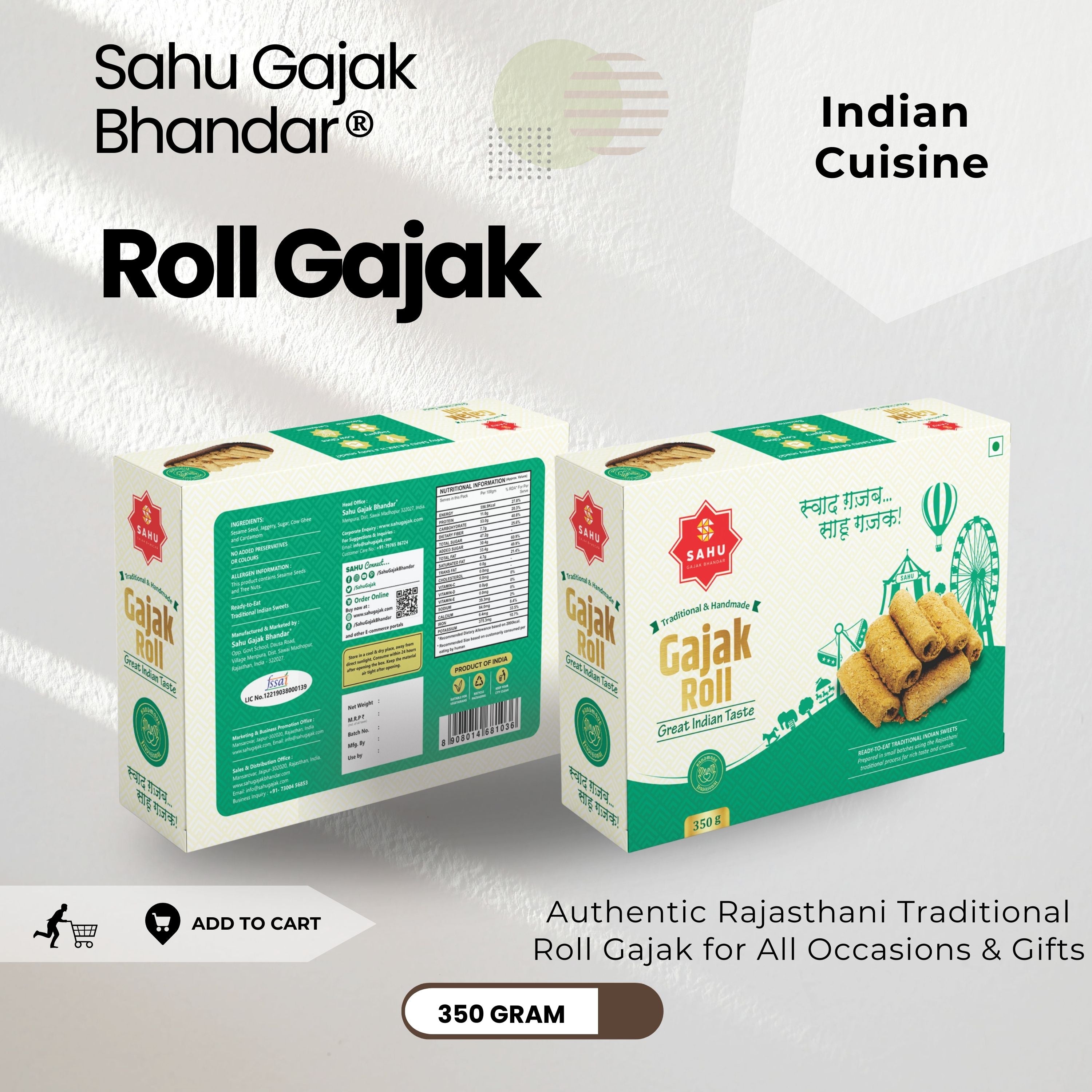 Gajak Roll 350 Gram - Sahu Gajak Bhandar  Default Title