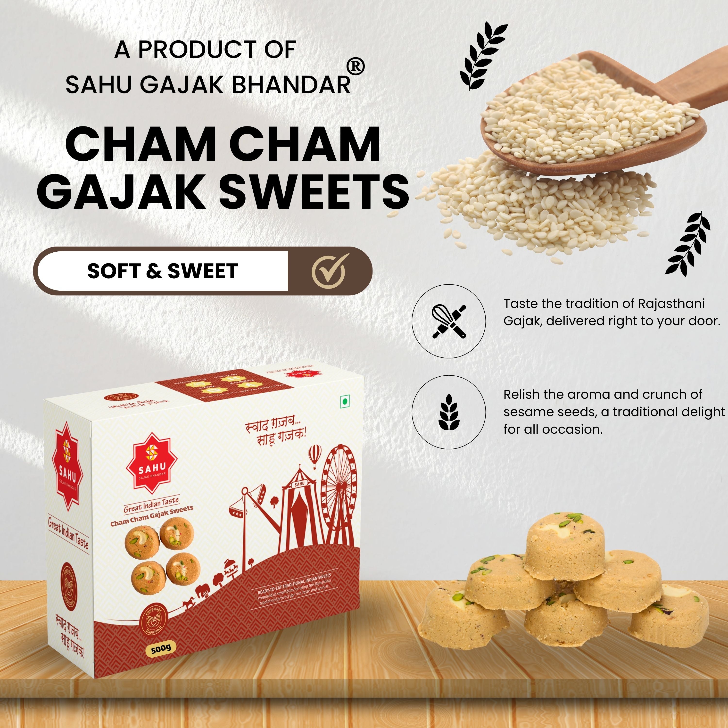 Cham Cham Gajjak Sweets 500 Gram - Sahu Gajak Bhandar  Default Title