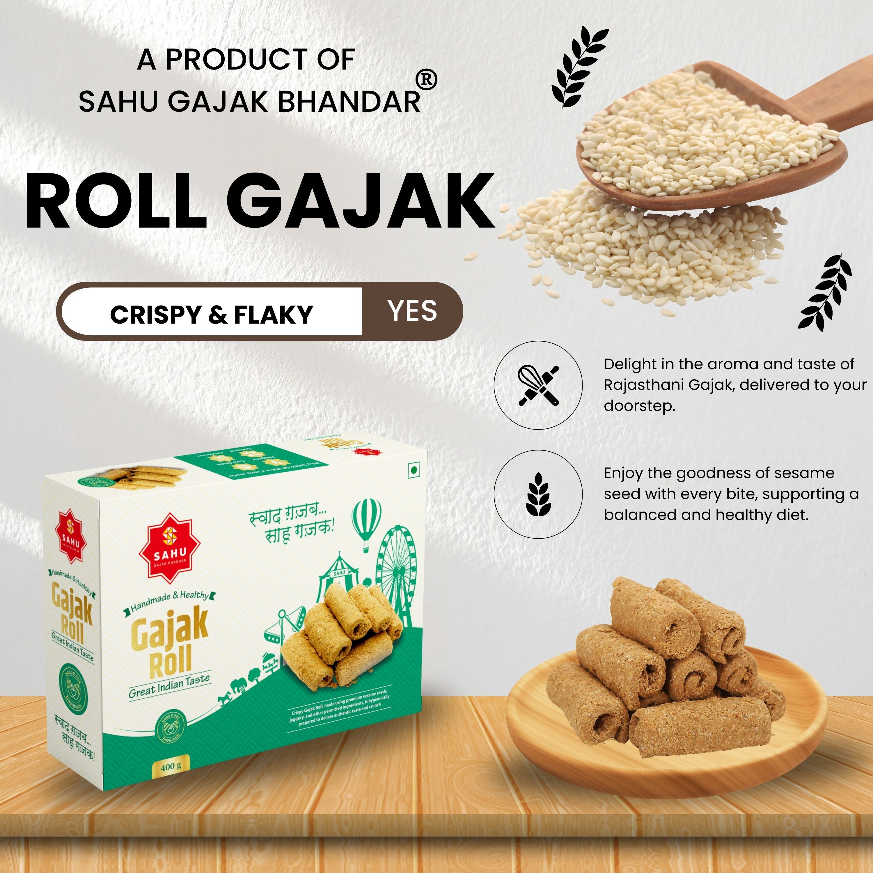Gajak Roll 400 Gram - Sahu Gajak Bhandar  Default Title 