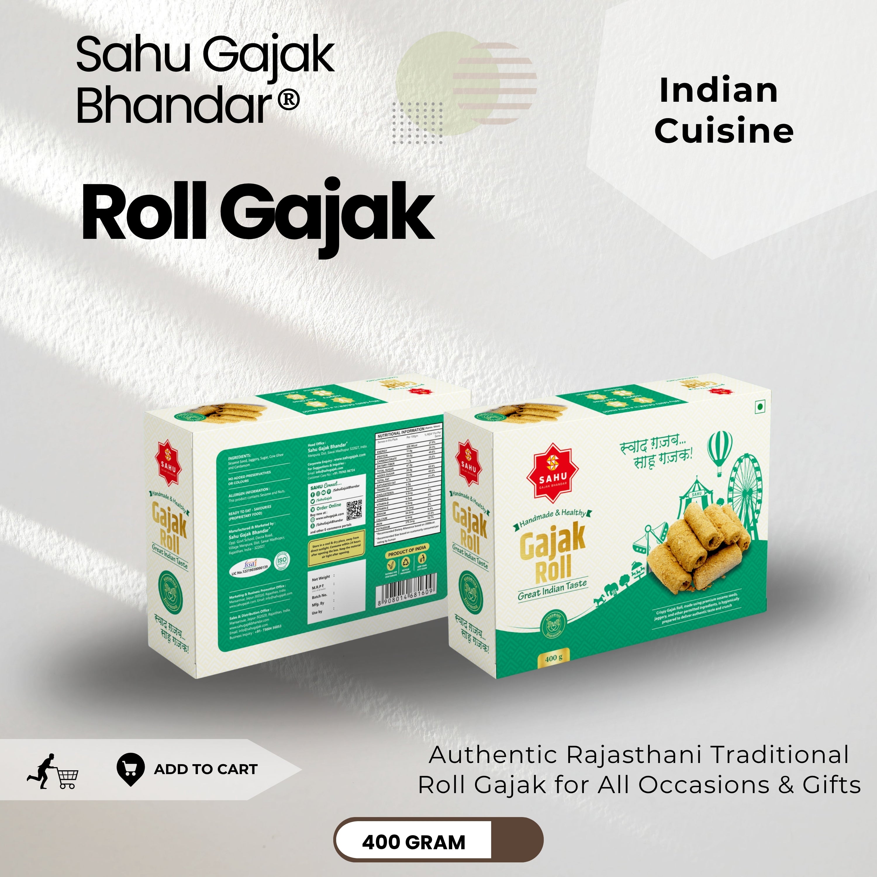 Gajak Roll 400 Gram - Sahu Gajak Bhandar  Default Title 