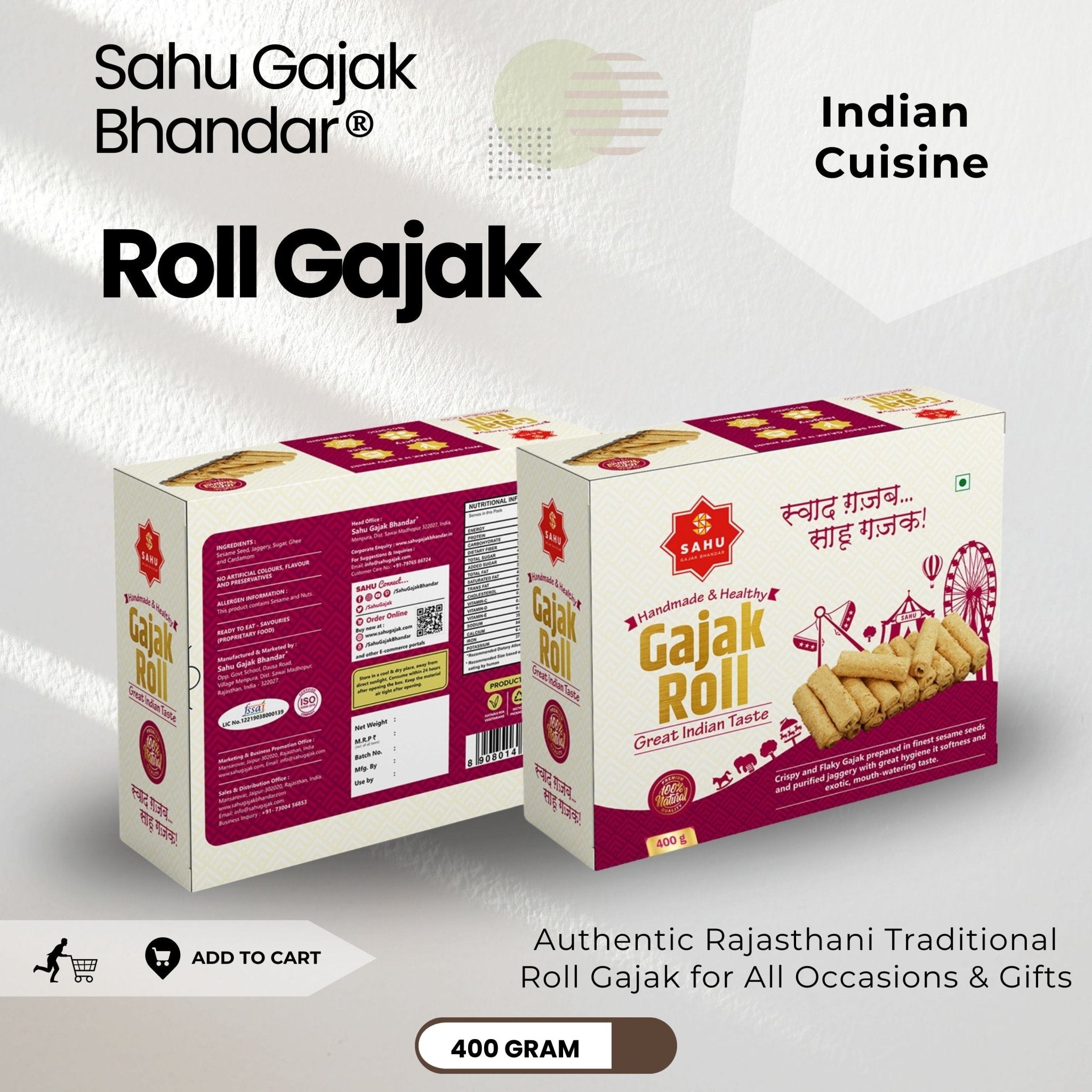 Gajak Roll 400 Gram - Sahu Gajak Bhandar