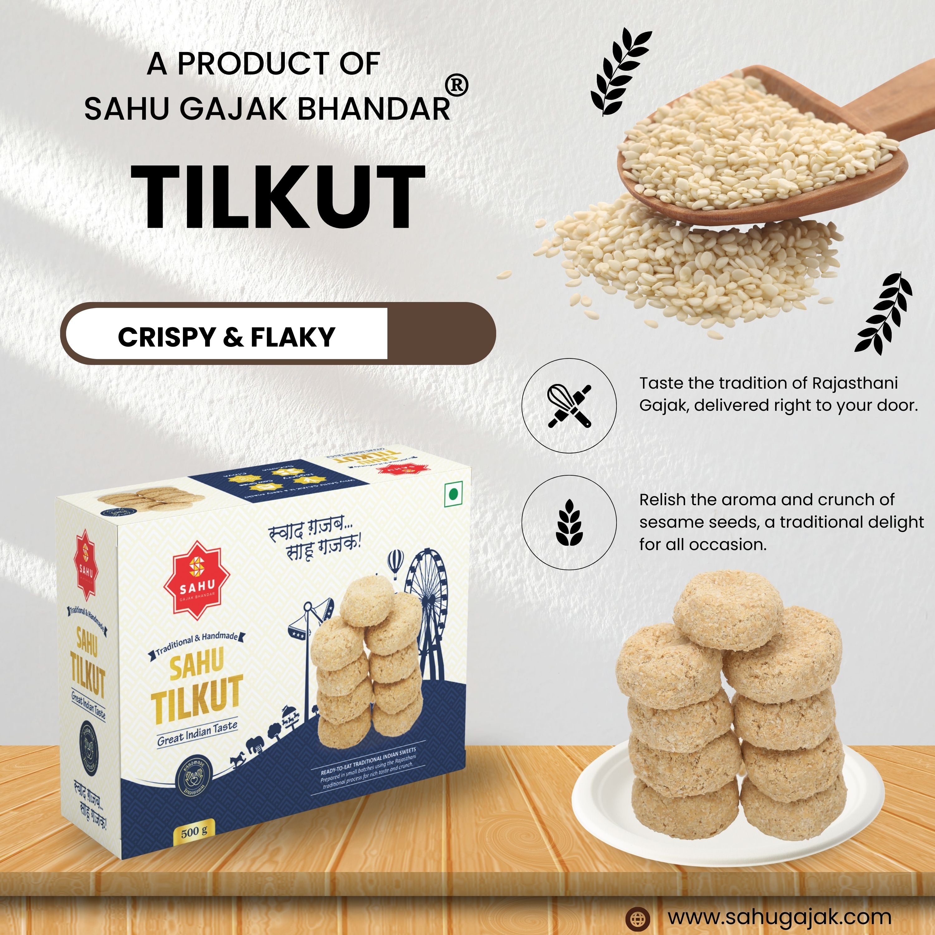 Rajasthani Tilkut Gajak 500 Gram - Sahu Gajak Bhandar  Default Title 