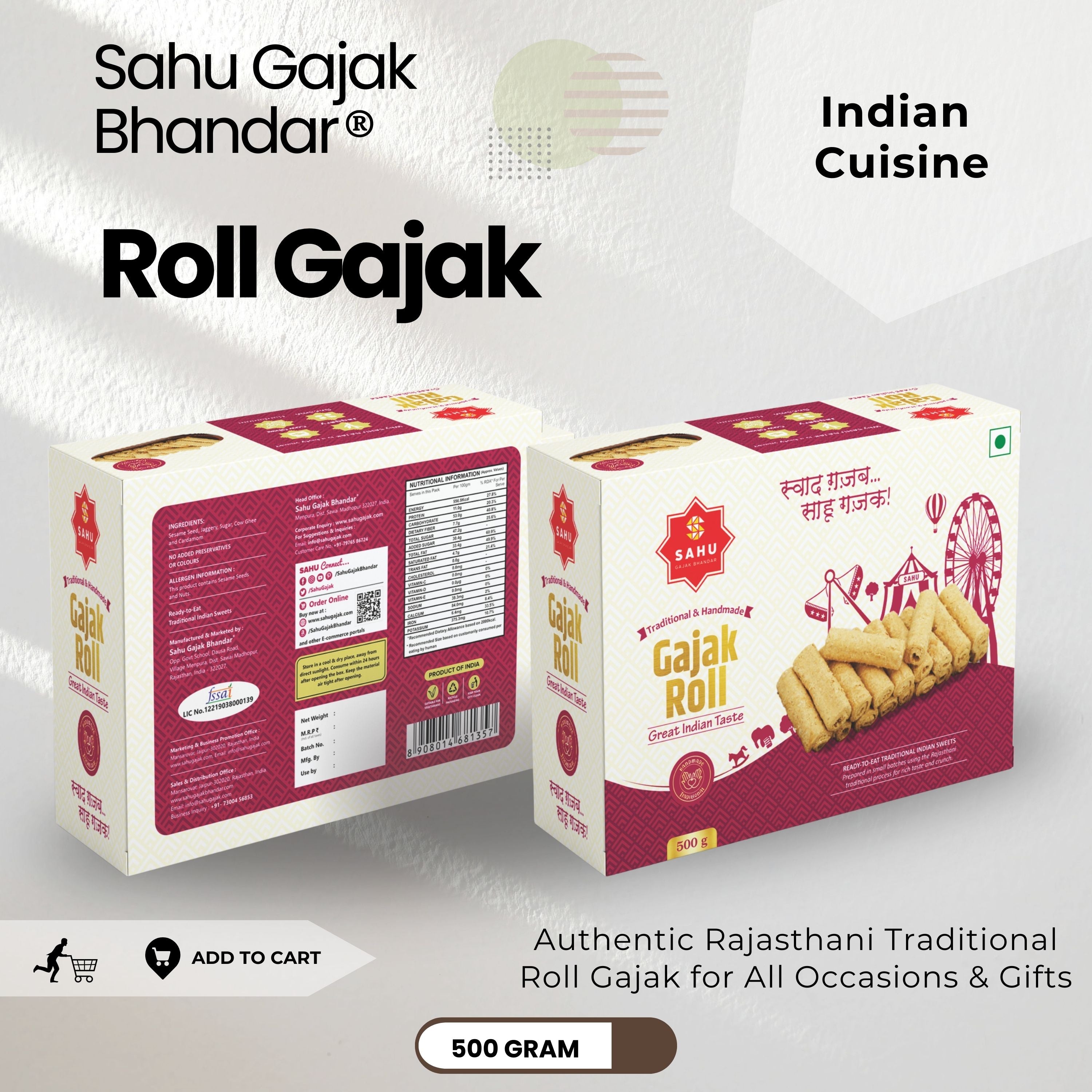 Gajak Roll 500 Gram - Sahu Gajak Bhandar  Default Title 