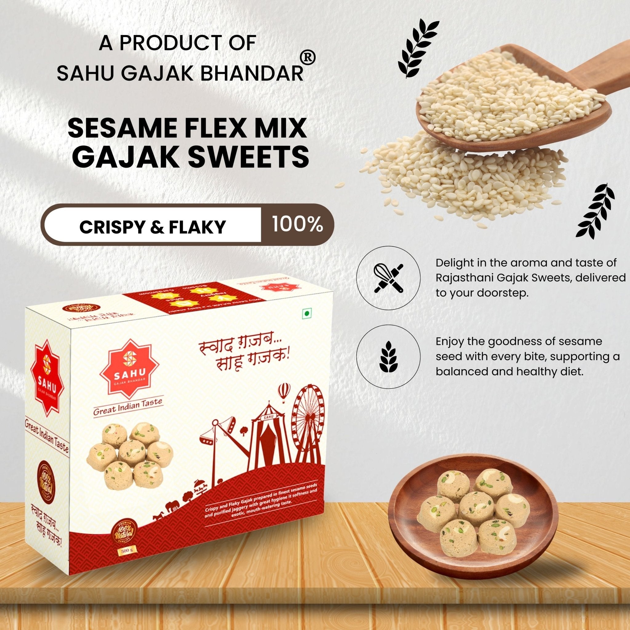 Sesame Flex Mix Gajak Sweets 500 Gram - Sahu Gajak Bhandar