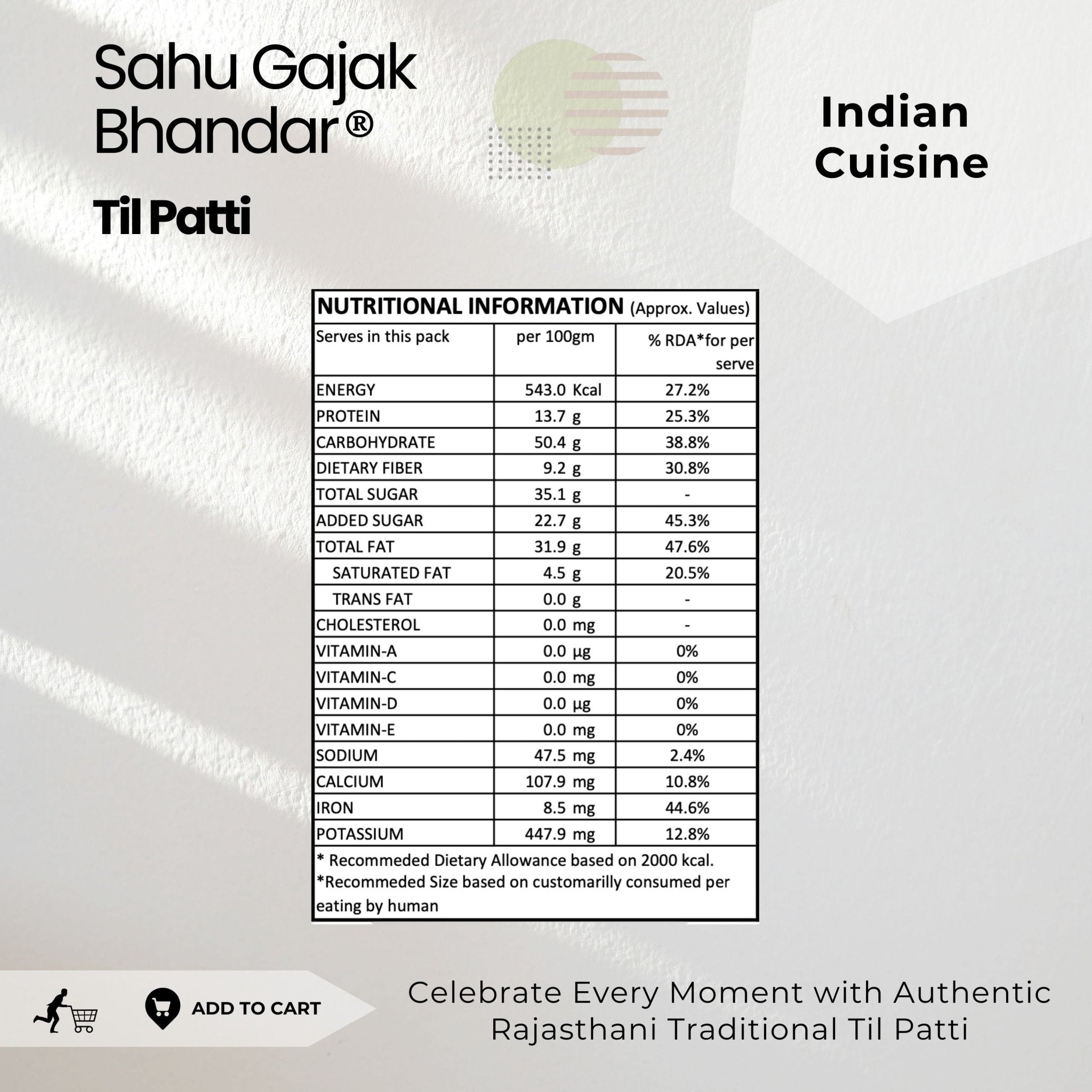 Til Patti Gajak 500 Gram - Sahu Gajak Bhandar